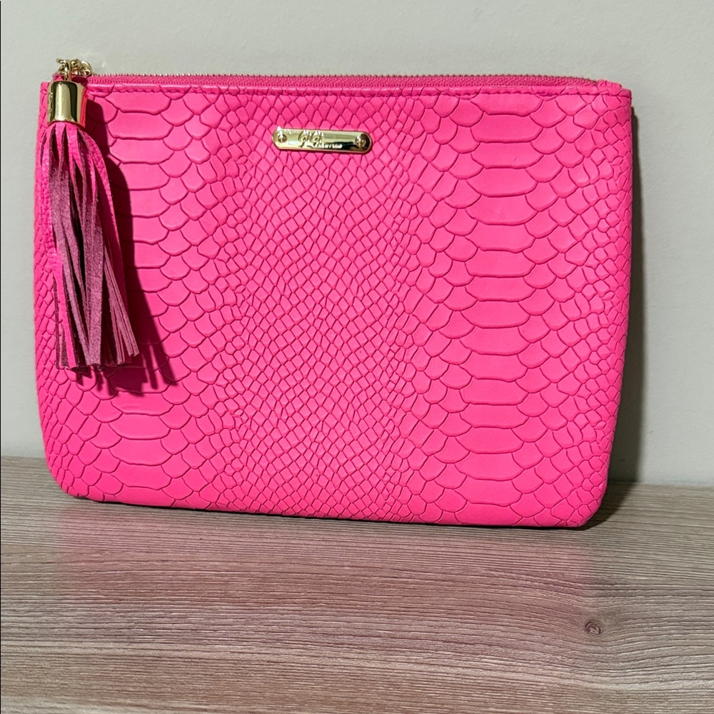 Gigi New York Uber Python Clutch Women's Pink Embossed Leather Tassel Clutch
